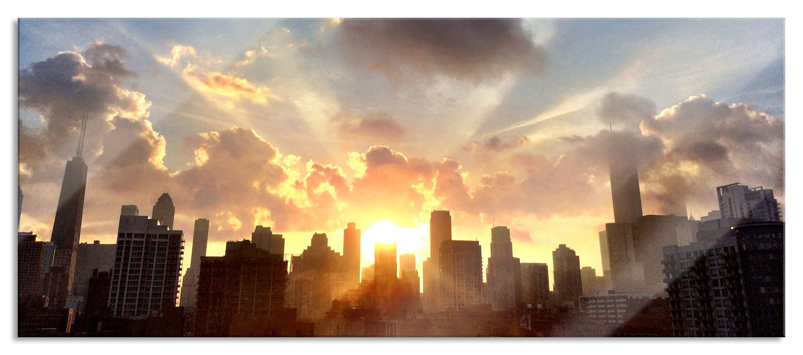 Pixxprint Chicago Skyline im Sonnenaufgang, Glasbild Panorama