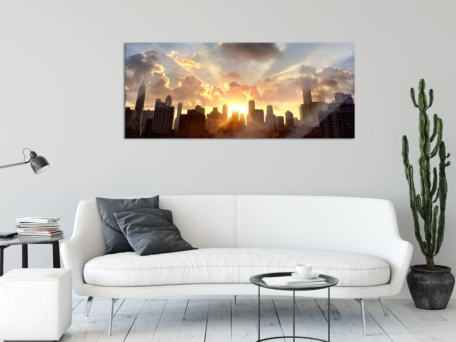 Chicago Skyline im Sonnenaufgang, Glasbild Panorama