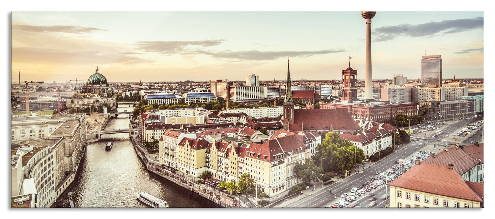 Pixxprint Skyline von Berlin, Glasbild Panorama