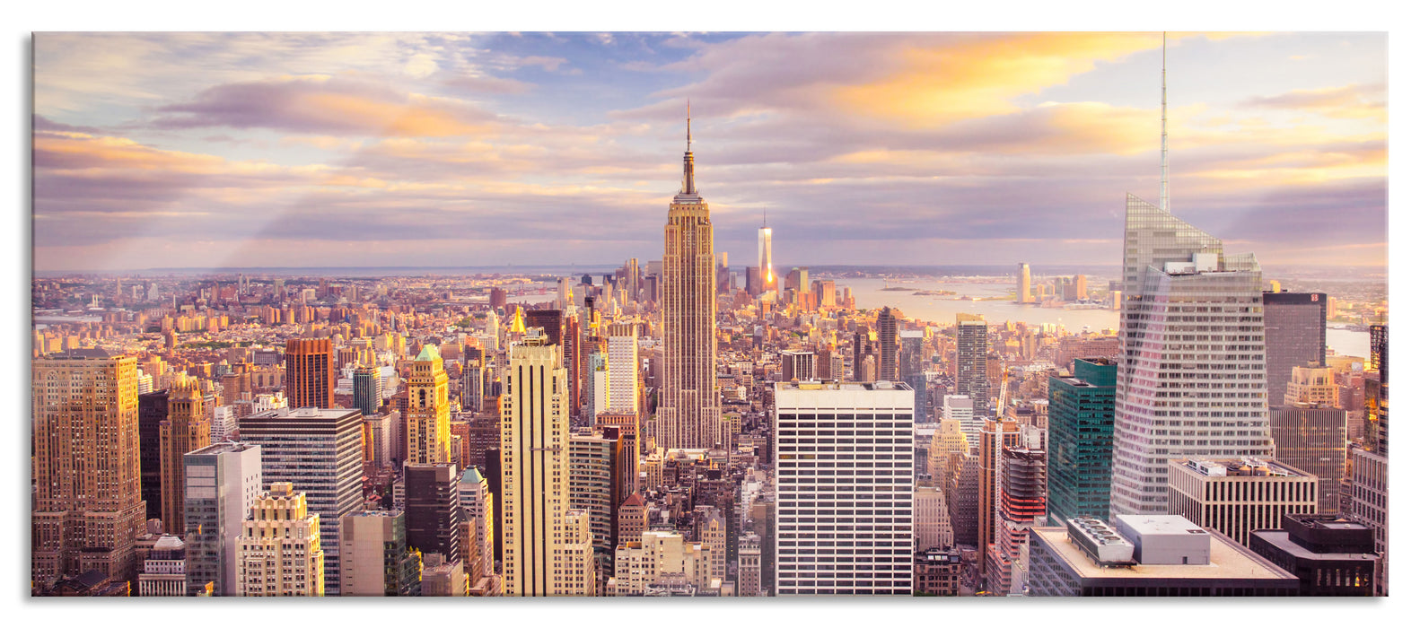 Pixxprint Skyline New York Sonnenuntergang, Glasbild Panorama