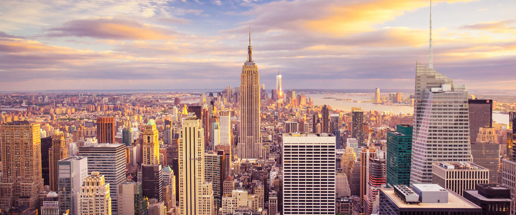 Skyline New York Sonnenuntergang, Glasbild Panorama