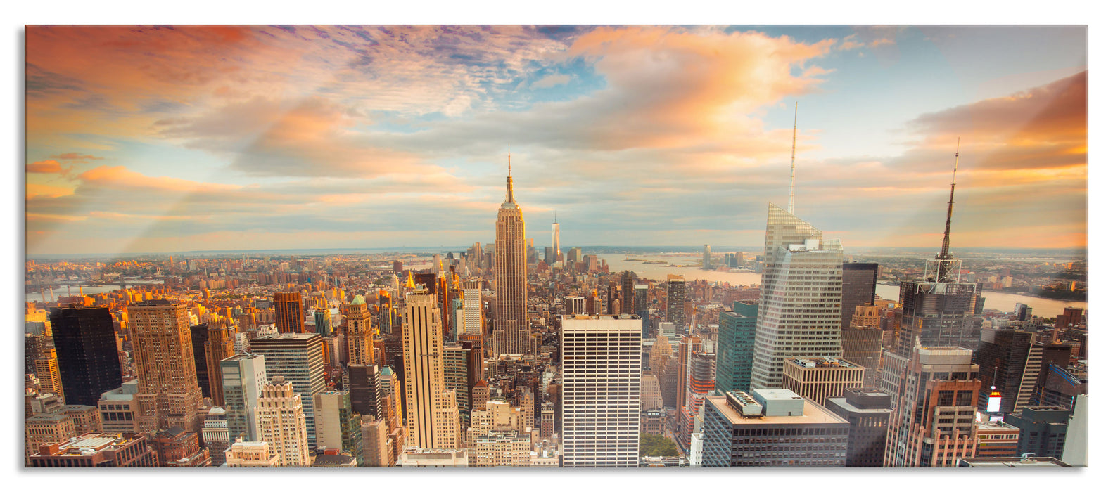 Pixxprint Skyline von New York, Glasbild Panorama