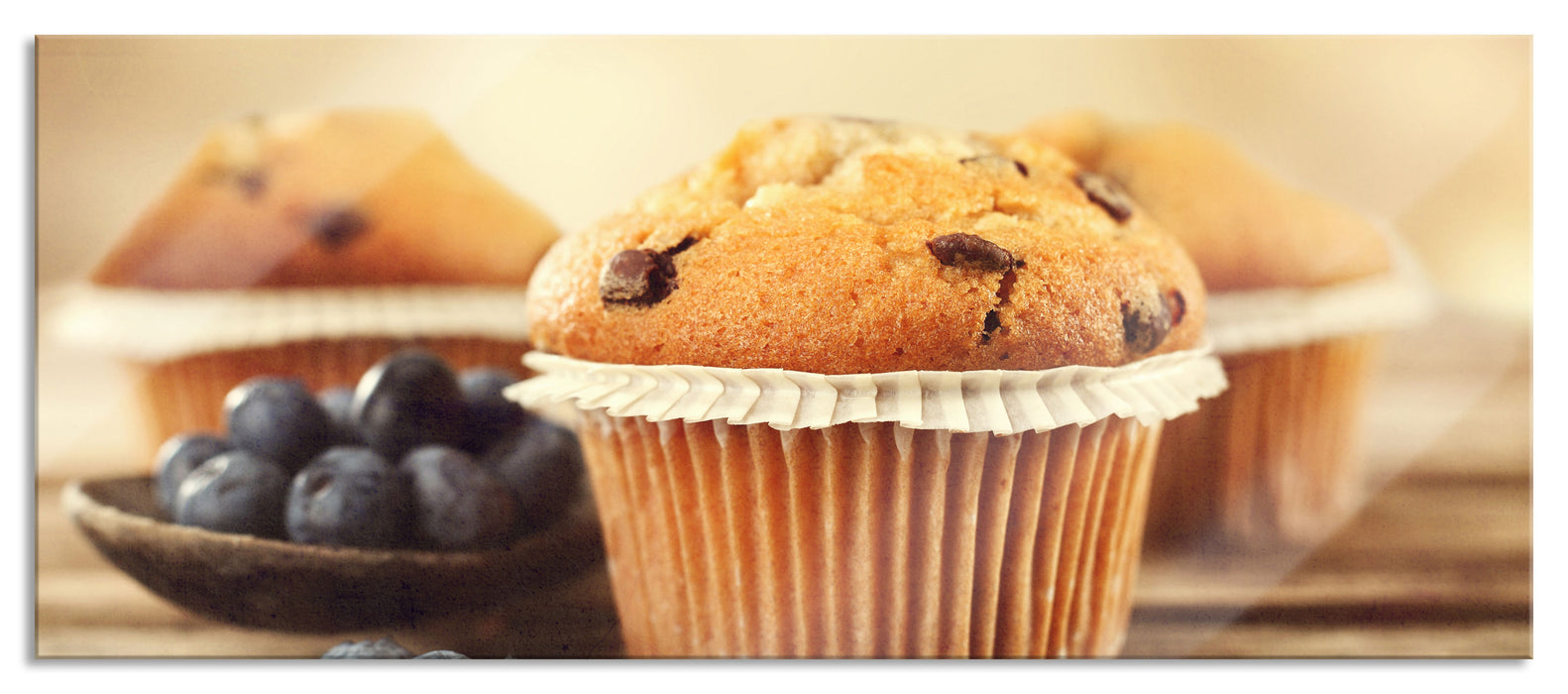 Pixxprint Muffins mit Blaubeeren, Glasbild Panorama