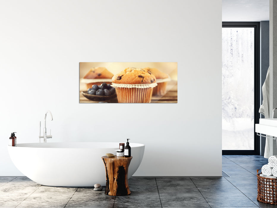 Muffins mit Blaubeeren, Glasbild Panorama