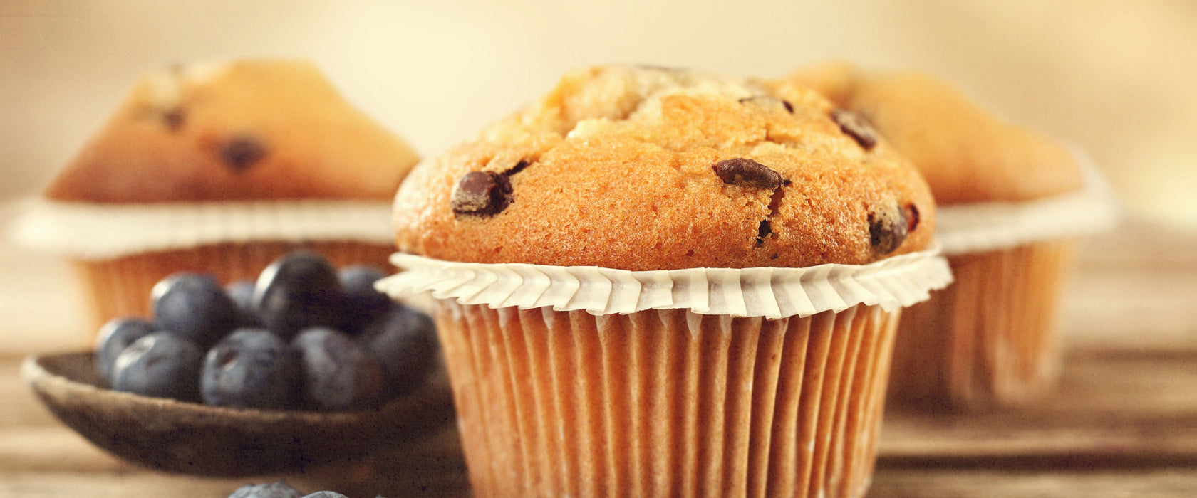 Muffins mit Blaubeeren, Glasbild Panorama