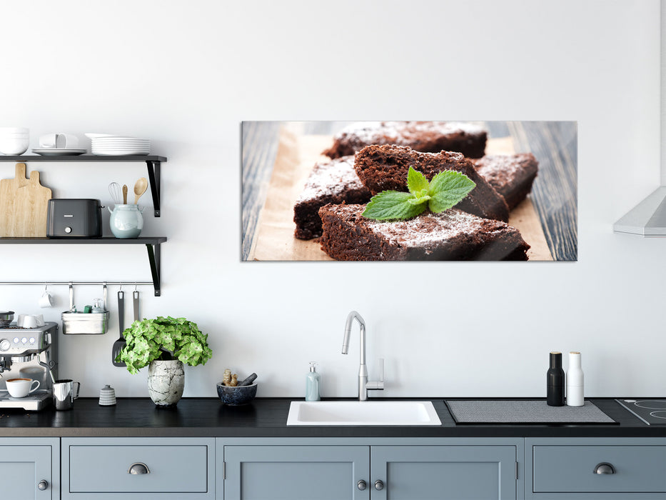 Schokobrownies, Glasbild Panorama