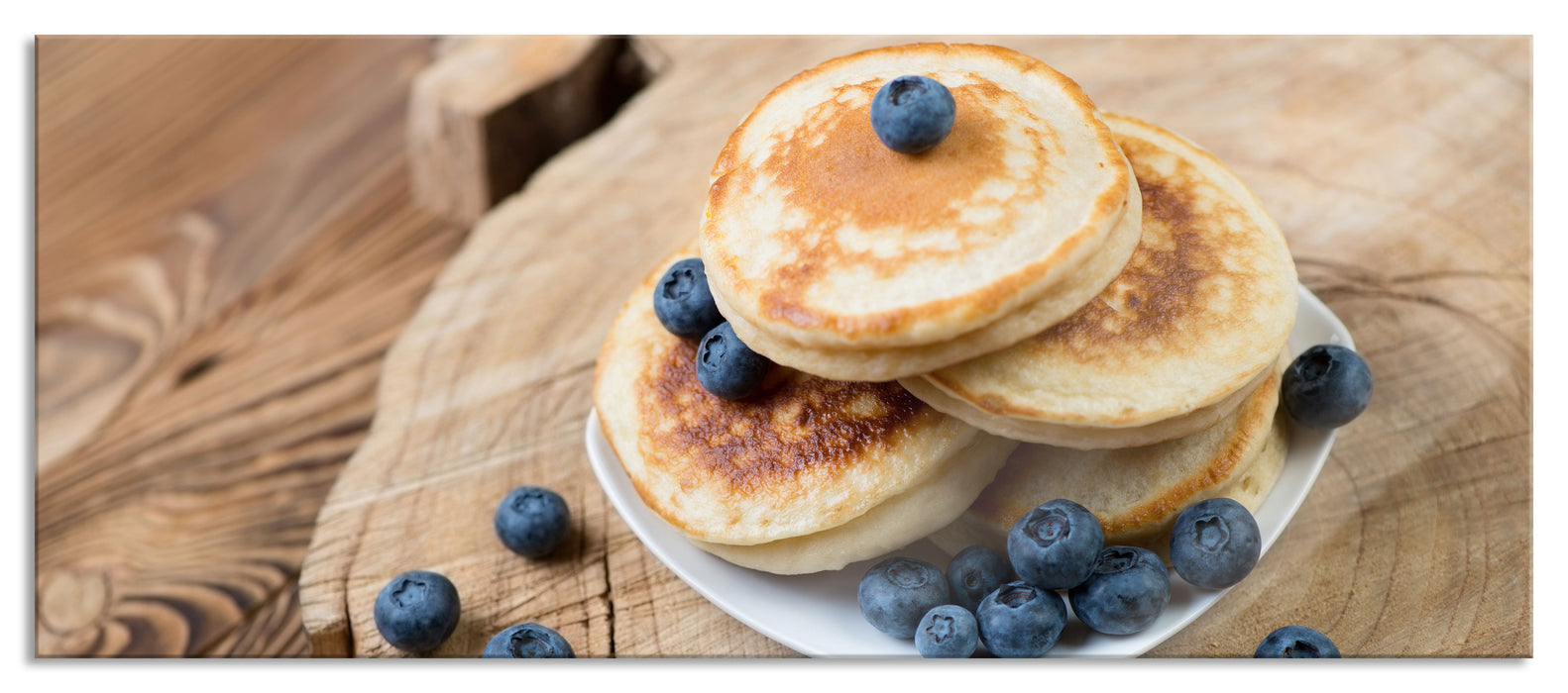 Pixxprint Pancakes mit Blaubeeren, Glasbild Panorama