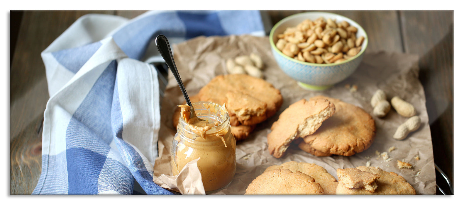 Pixxprint Plätzchen mit Erdnussbutter, Glasbild Panorama