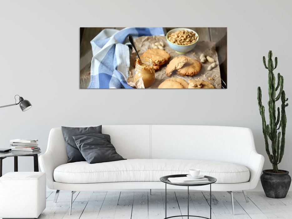 Plätzchen mit Erdnussbutter, Glasbild Panorama