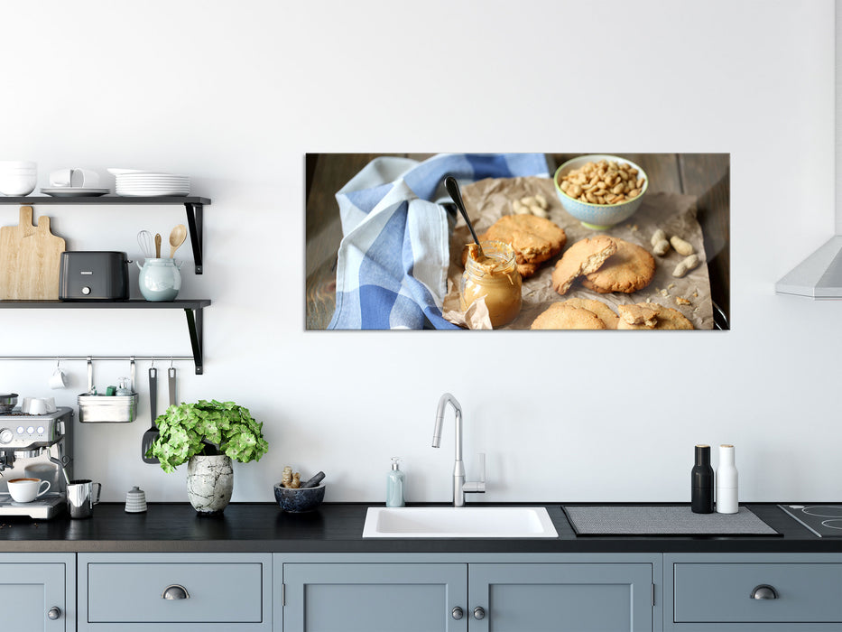 Plätzchen mit Erdnussbutter, Glasbild Panorama