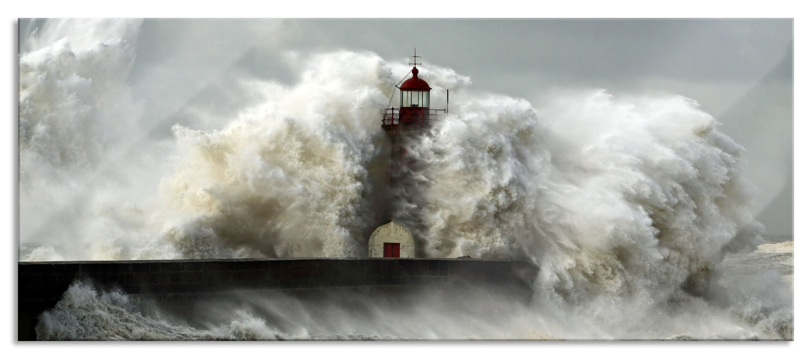 Pixxprint Leuchtturm im Sturm, Glasbild Panorama