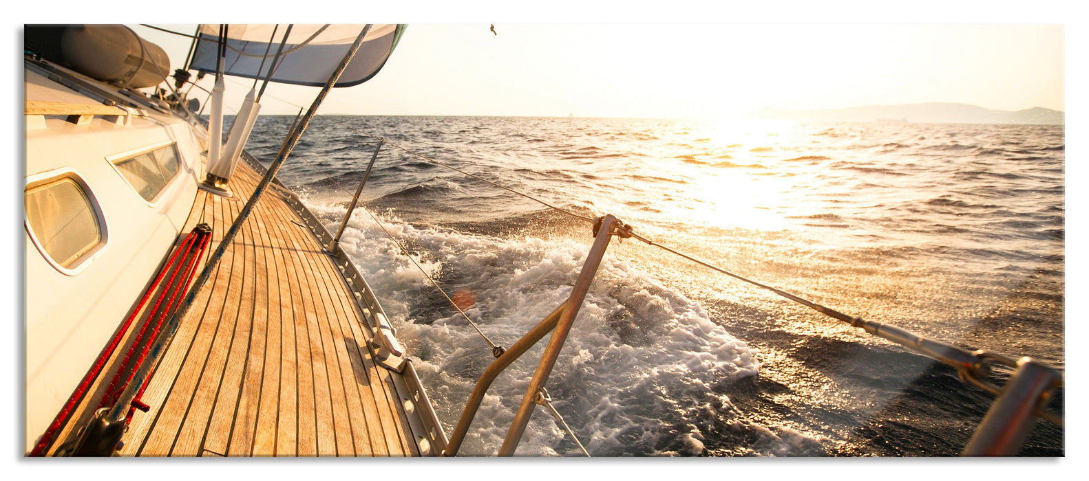 Pixxprint Segelboot im Meer, Glasbild Panorama