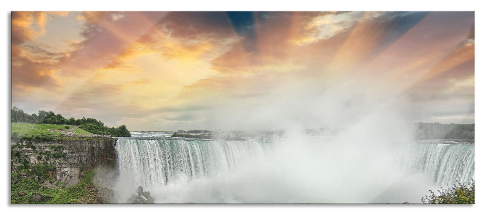 Pixxprint Niagarafälle bei Sonnenuntergang, Glasbild Panorama