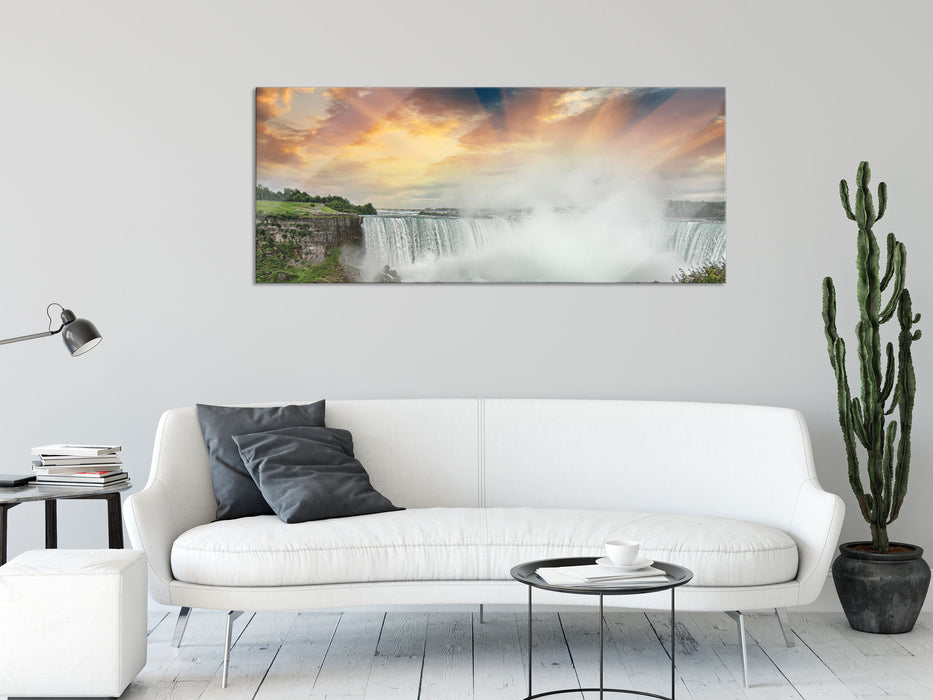 Niagarafälle bei Sonnenuntergang, Glasbild Panorama