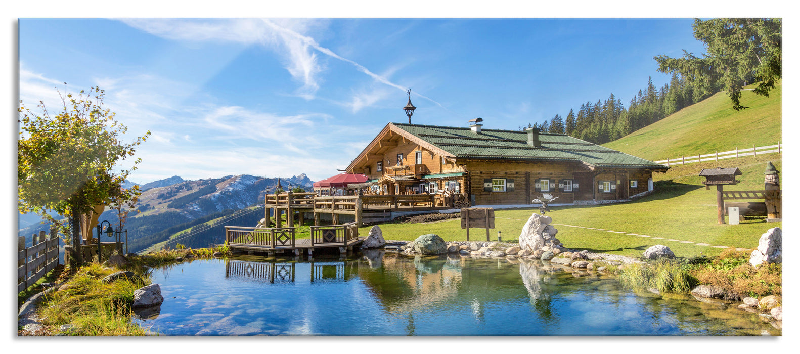 Pixxprint Schönes Haus in den Alpen, Glasbild Panorama