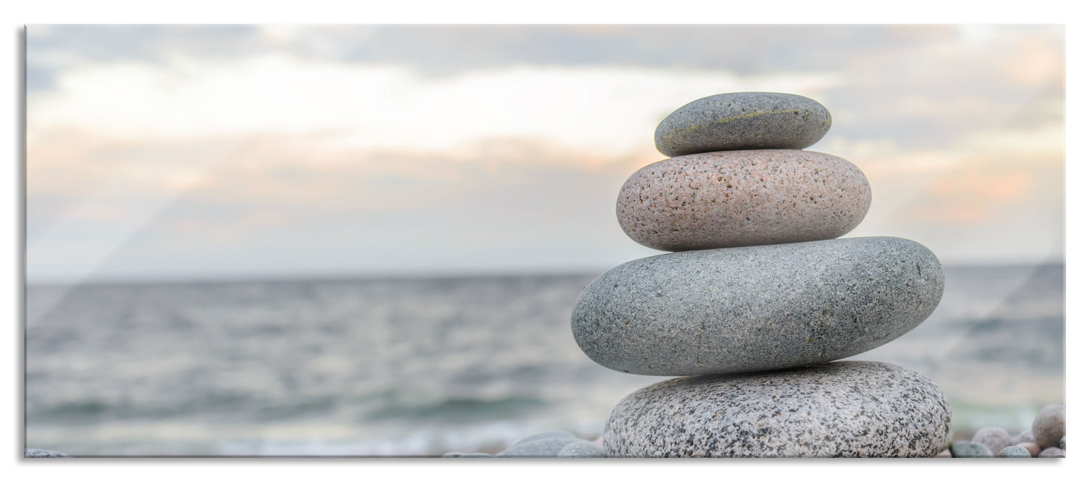 Pixxprint Steinturm am Strand, Glasbild Panorama