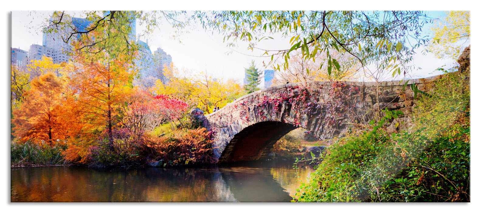 Pixxprint Brücke im Central Park, Glasbild Panorama