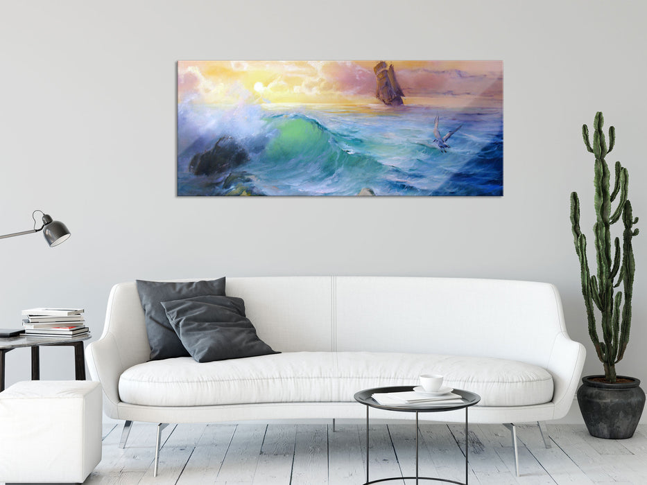 Sturm überm Meer Kunst, Glasbild Panorama