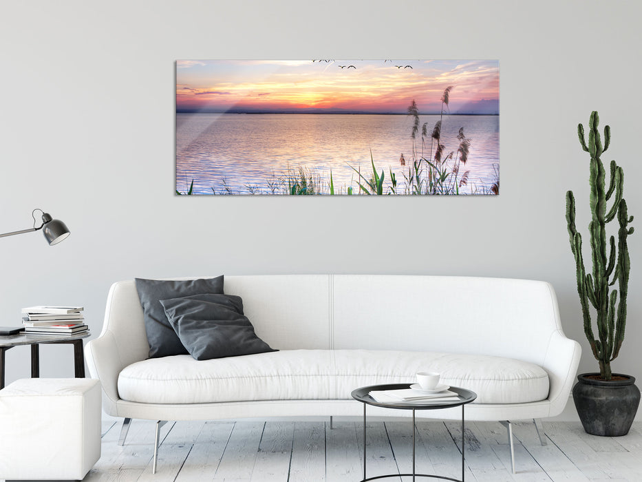 Steg mit Ausblick aufs Meer, Glasbild Panorama