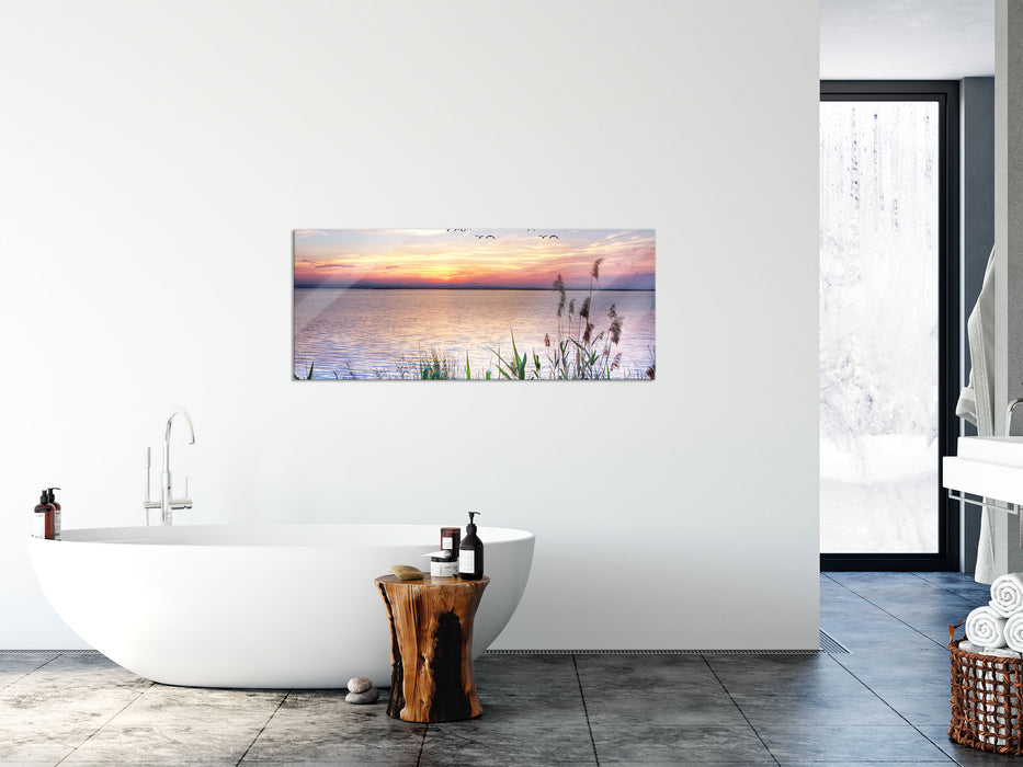 Steg mit Ausblick aufs Meer, Glasbild Panorama