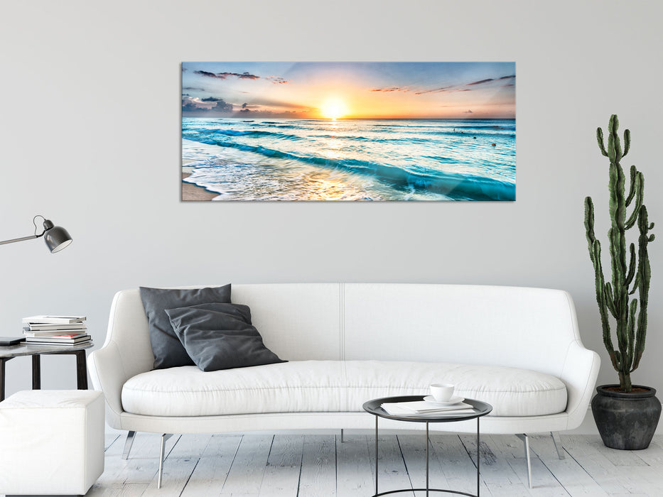 Meer bei Sonnenuntergang, Glasbild Panorama