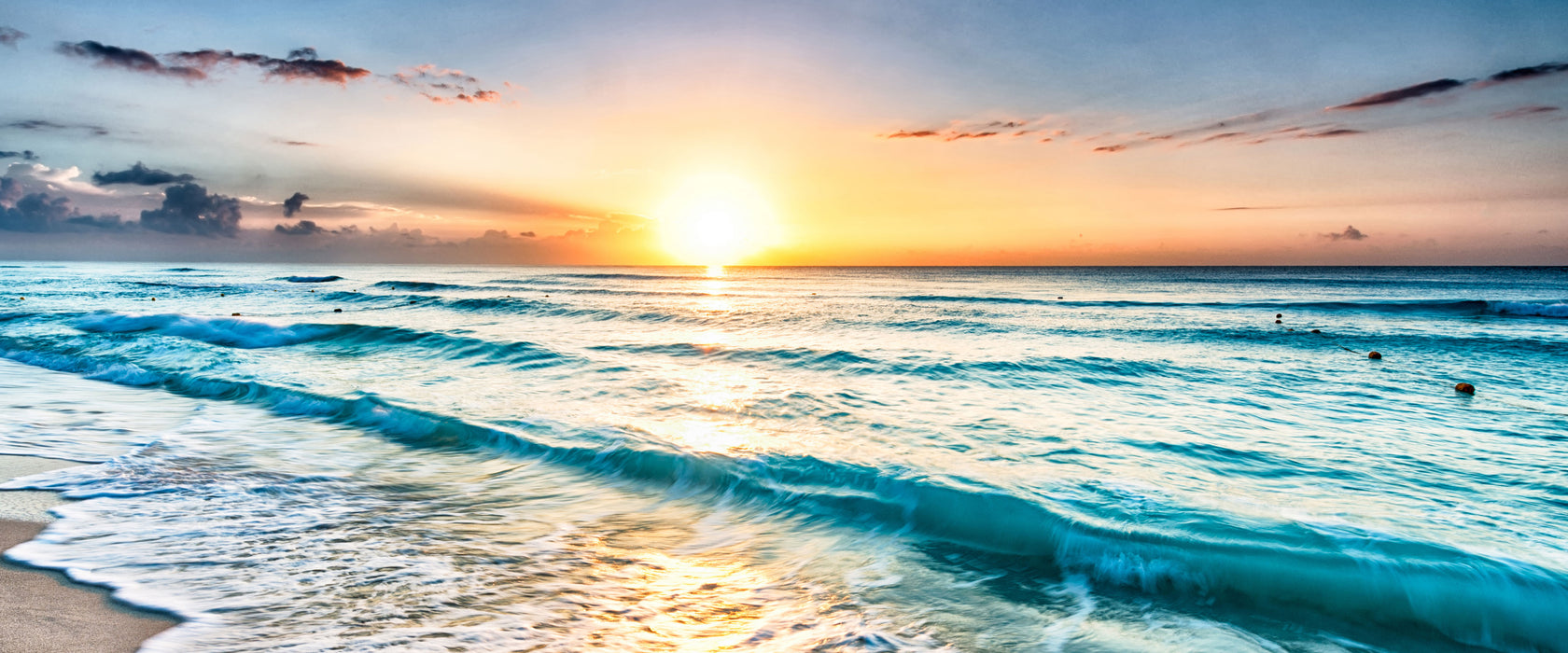 Meer bei Sonnenuntergang, Glasbild Panorama