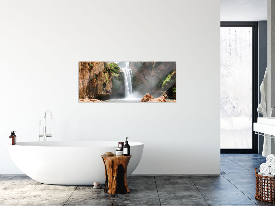 Spektakulärer Wasserfall, Glasbild Panorama