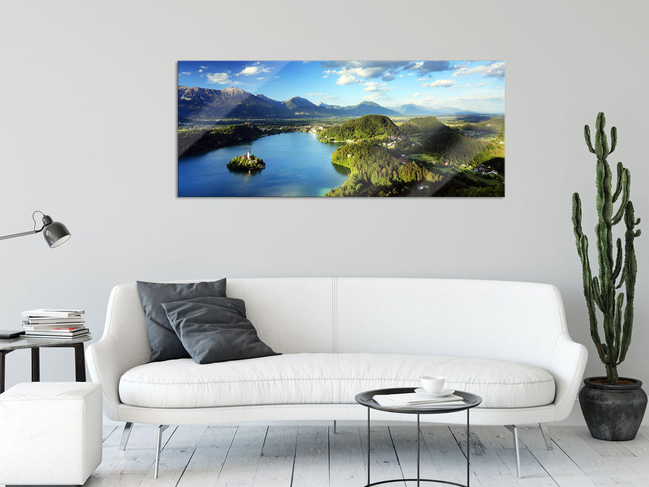 Atemberaubende Seen Landschaft, Glasbild Panorama