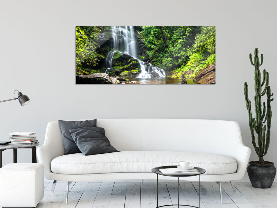 Wasserfall, Glasbild Panorama