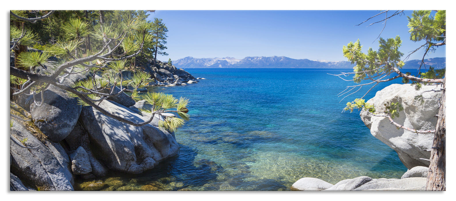 Pixxprint Steinbucht im Mittelmeer, Glasbild Panorama