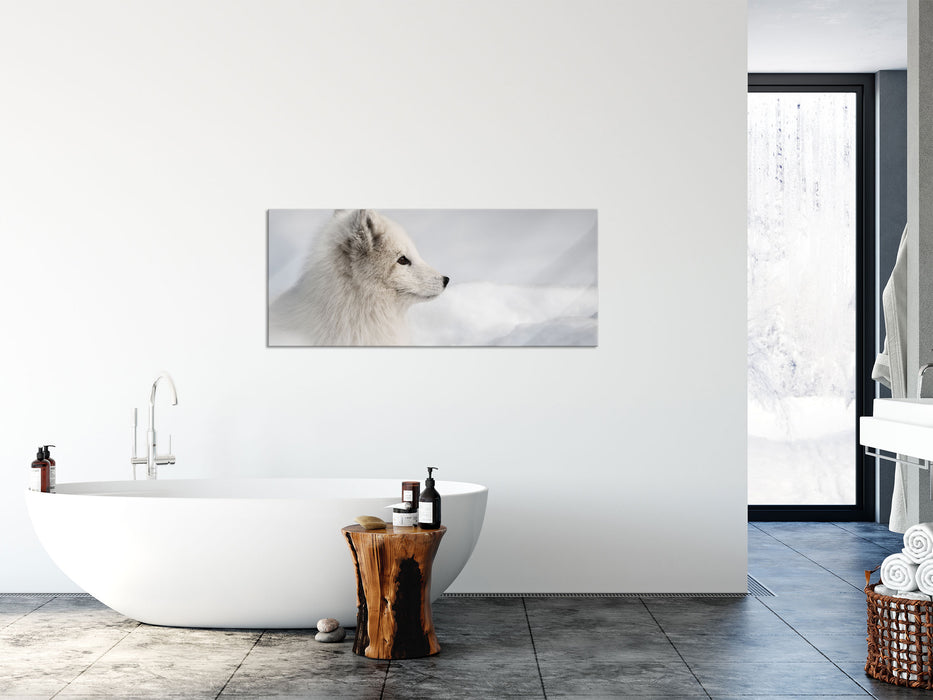 Anmutiger Polarfuchs im Schnee, Glasbild Panorama