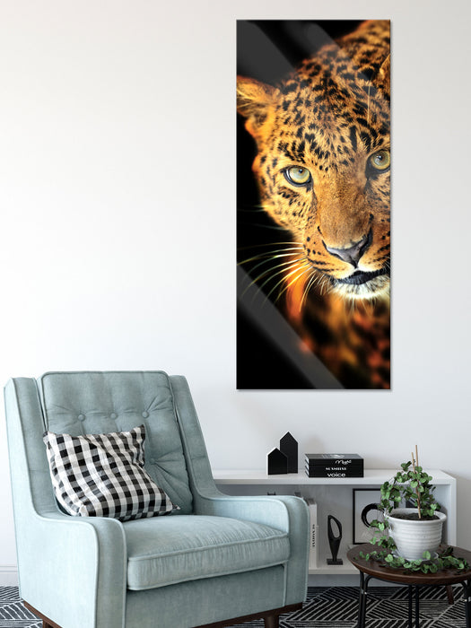 Anmutiger Leopard, Glasbild Panorama