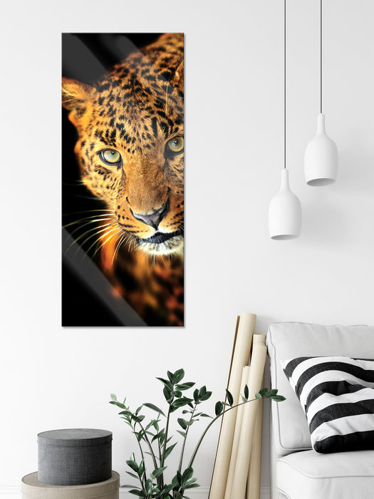 Anmutiger Leopard, Glasbild Panorama