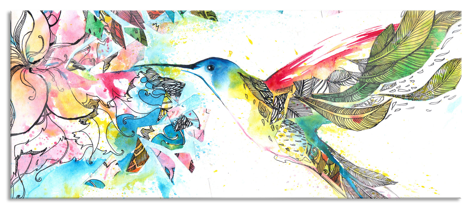 Pixxprint Kolibri Kunst, Glasbild Panorama