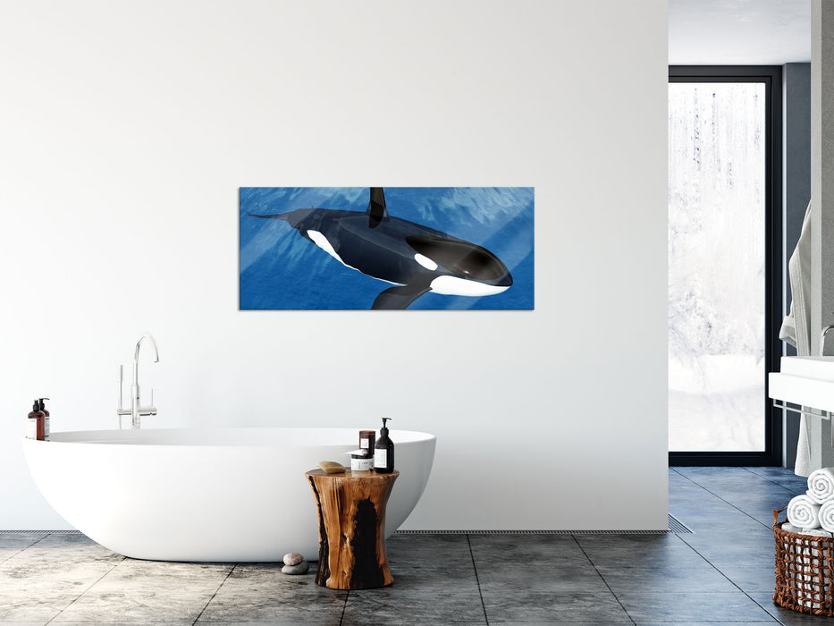 Orca im blauen Meer, Glasbild Panorama