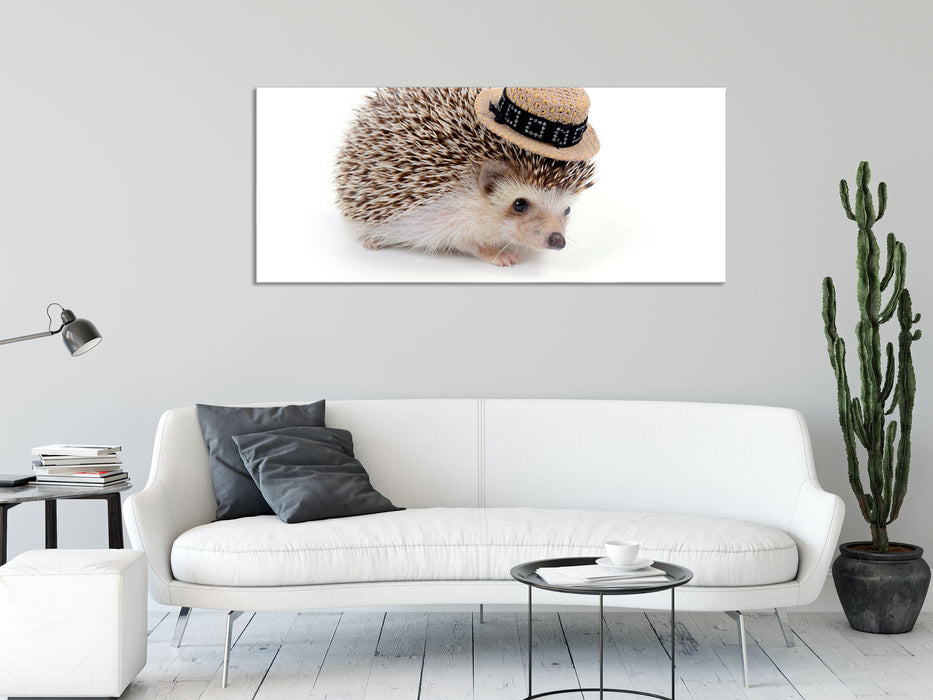 Lustiger Igel mit Hut, Glasbild Panorama