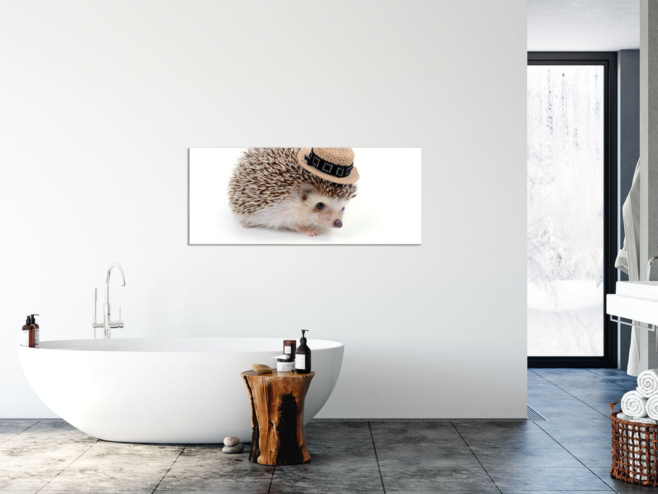 Lustiger Igel mit Hut, Glasbild Panorama