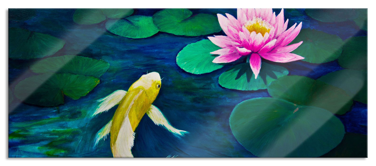 Pixxprint Koi mit Seerose Kunst, Glasbild Panorama