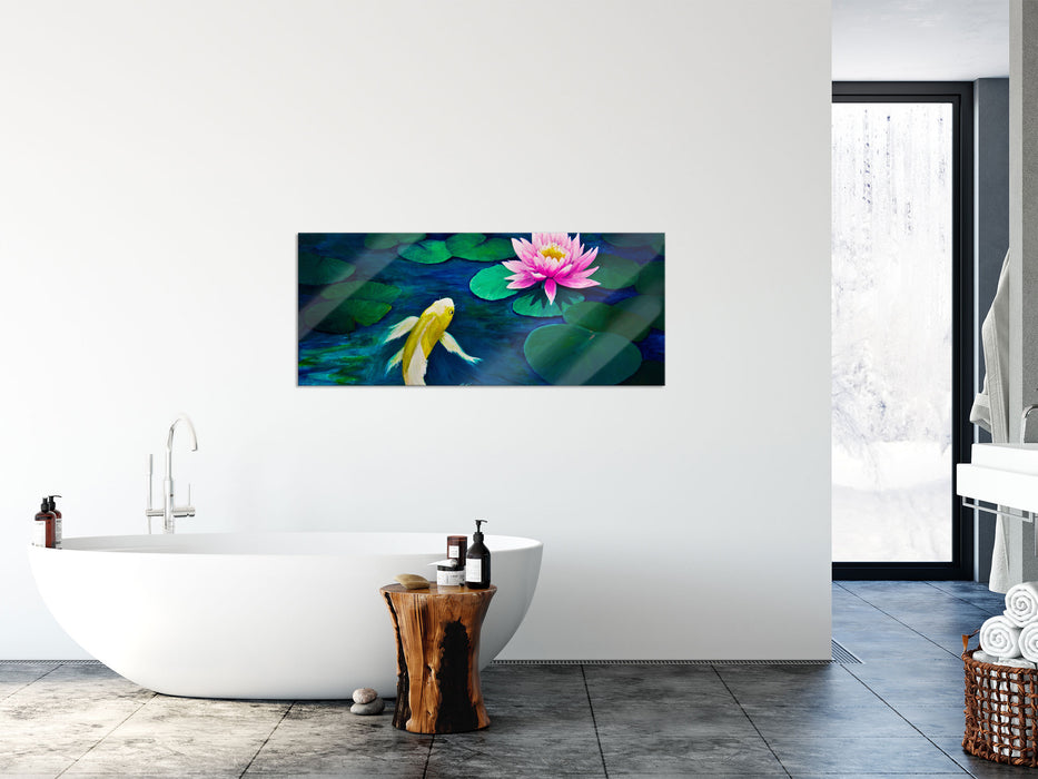 Koi mit Seerose Kunst, Glasbild Panorama