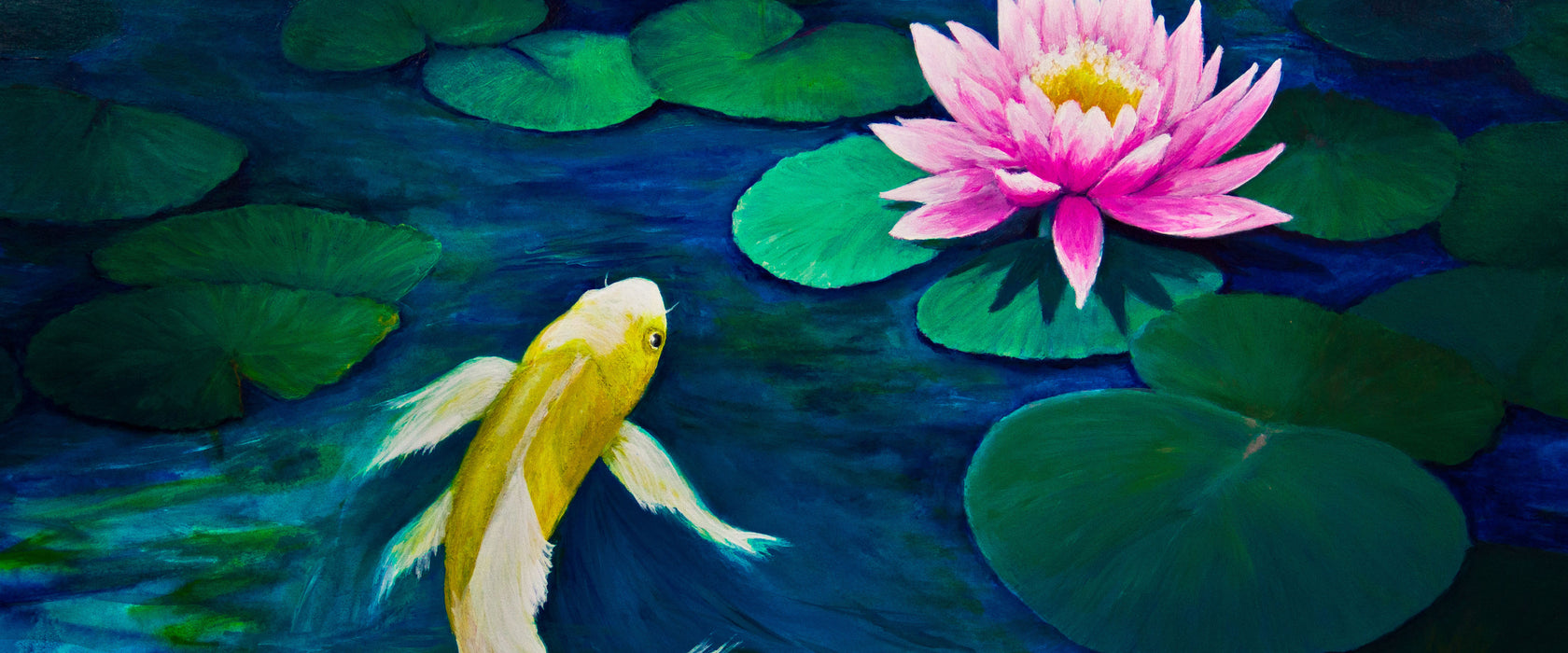 Koi mit Seerose Kunst, Glasbild Panorama