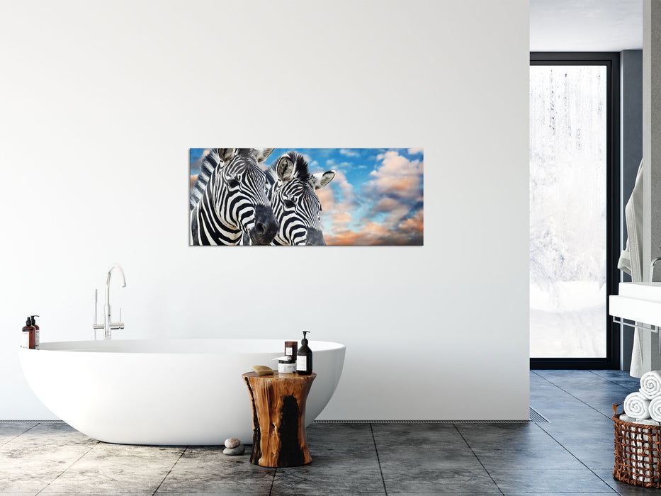 Zebra Pärchen, Glasbild Panorama