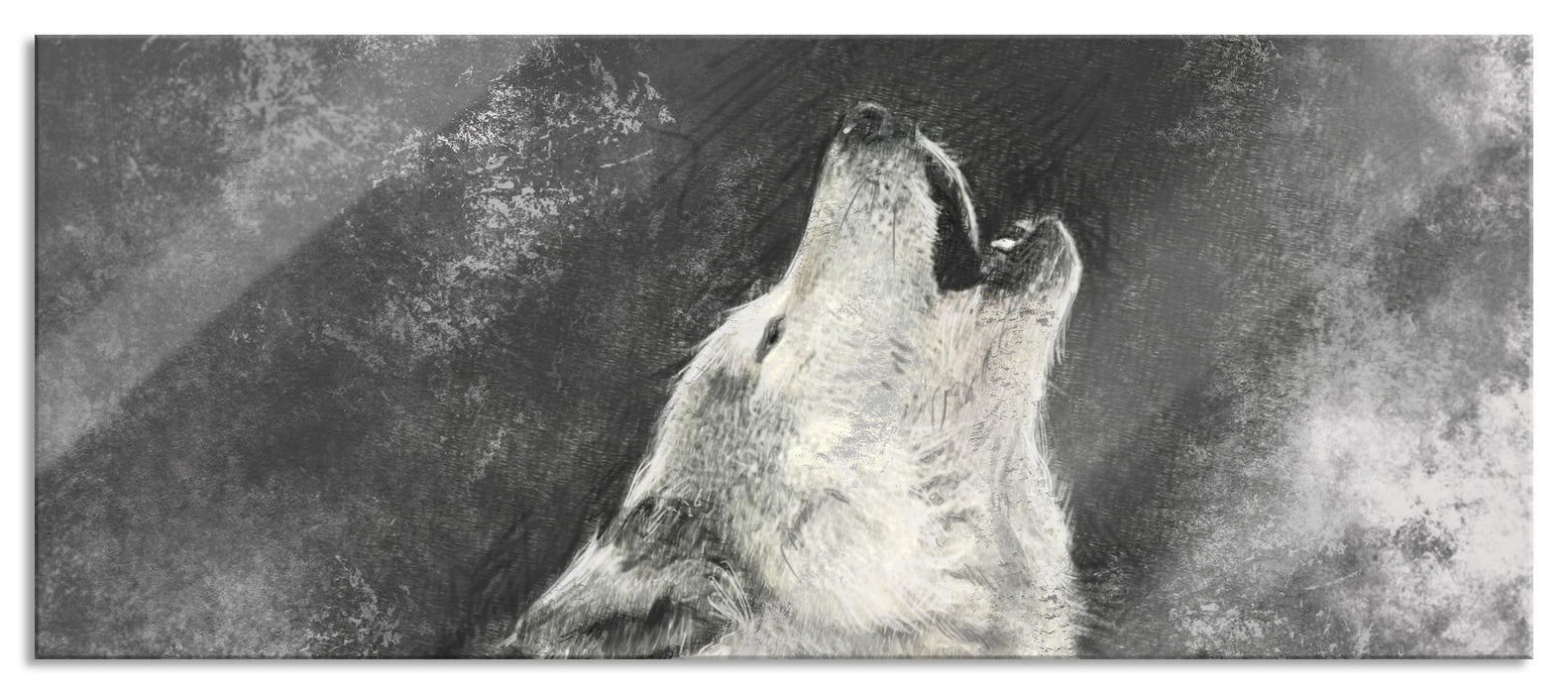 Pixxprint Heulender Wolf Kunst, Glasbild Panorama