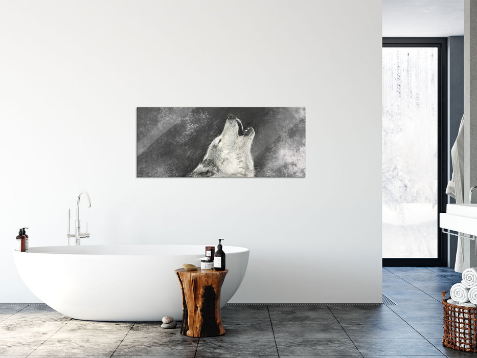 Heulender Wolf Kunst, Glasbild Panorama