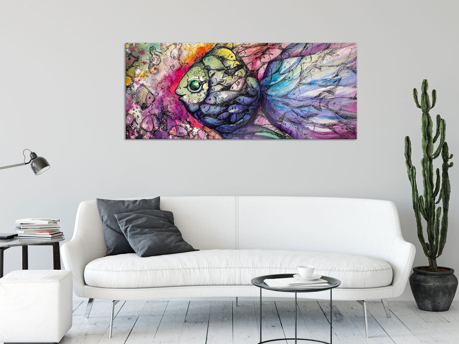 Bunte Fische Kunst, Glasbild Panorama