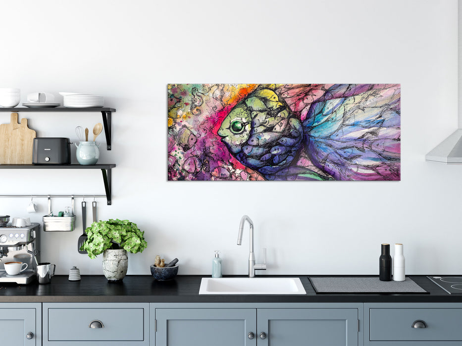 Bunte Fische Kunst, Glasbild Panorama