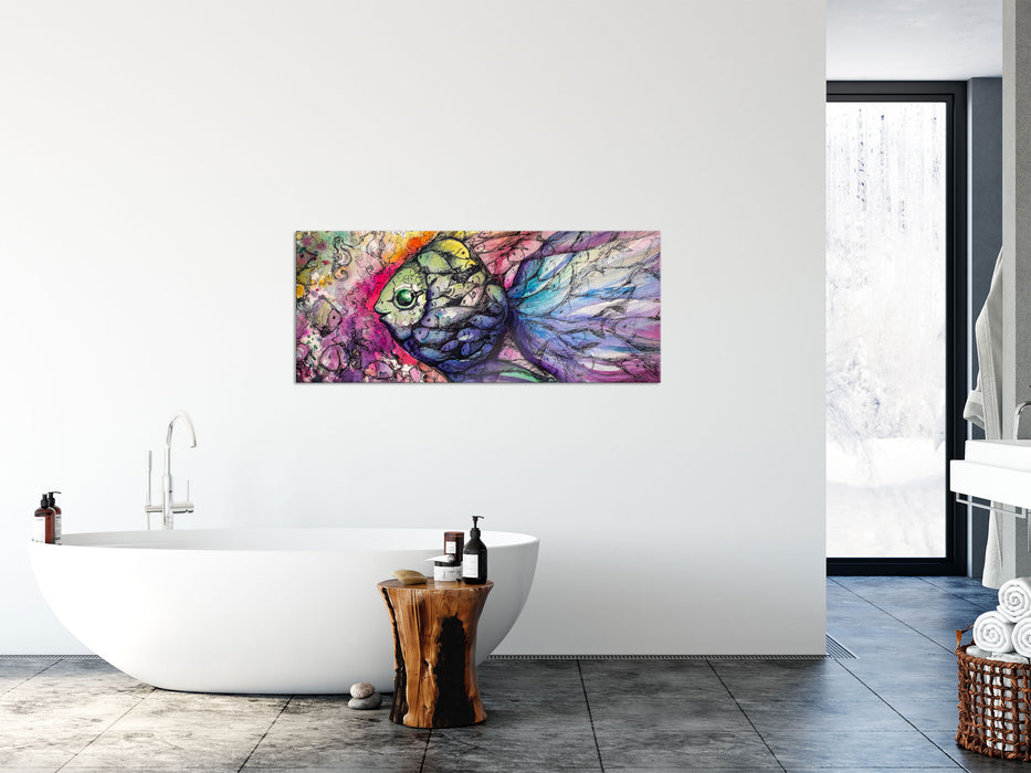 Bunte Fische Kunst, Glasbild Panorama