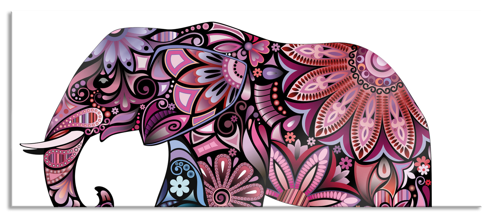 Pixxprint Elefant mit Ornamenten, Glasbild Panorama