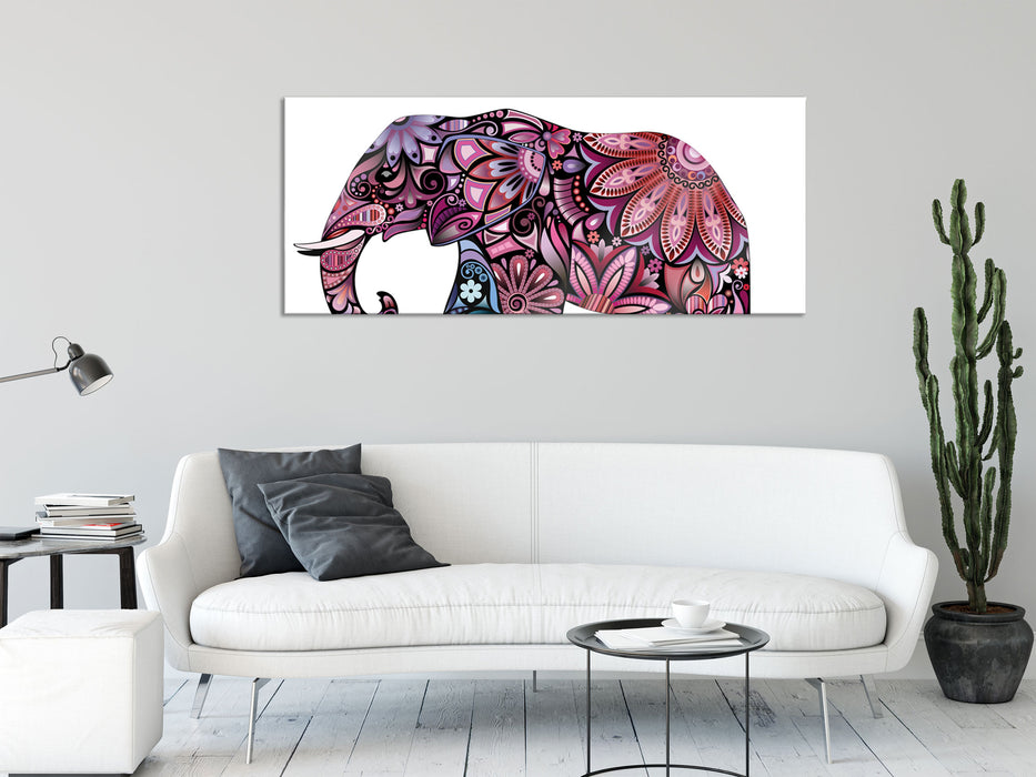 Elefant mit Ornamenten, Glasbild Panorama