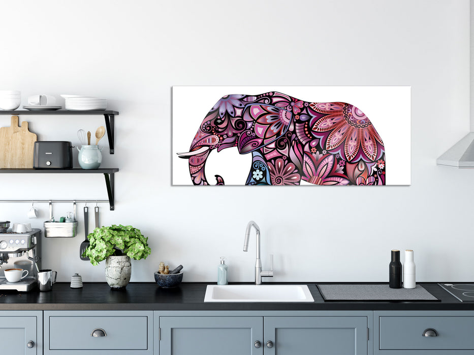 Elefant mit Ornamenten, Glasbild Panorama