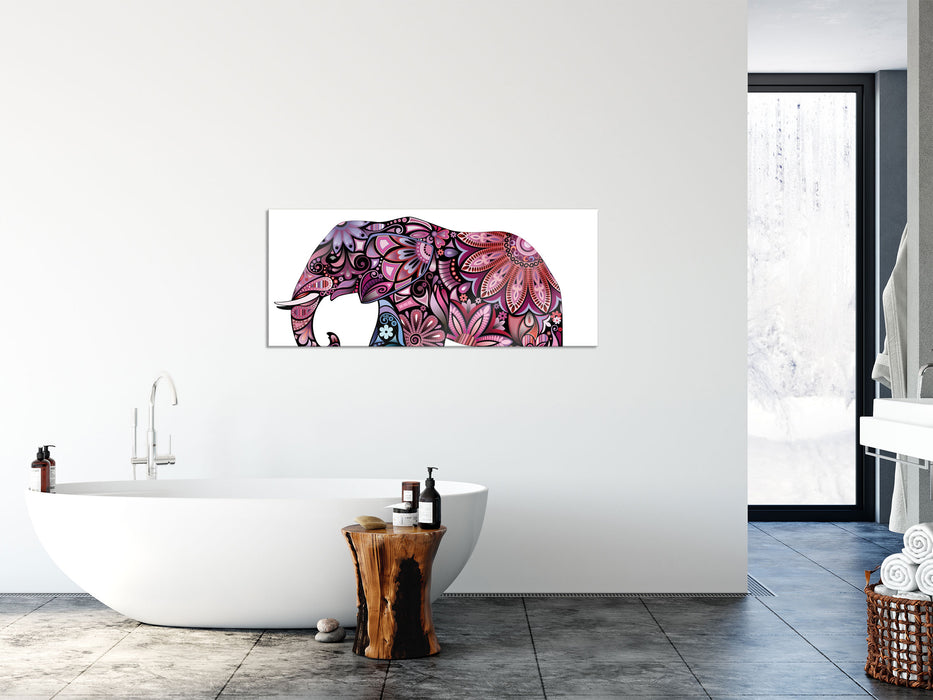 Elefant mit Ornamenten, Glasbild Panorama